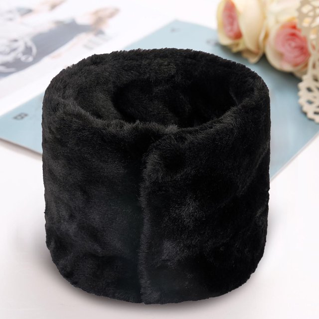 Winter Furry Plush Neck Warmer Solid Color Windproof Buttons Circle Loop Scarf Neckerchief winter gloves Black