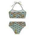 thumbnail image 4 of TiaoBug Girls 2 Pcs Mermaid Bikini Sets Shiny Halter Ruffles Crop Top with Triangle Brief Bathing Suit Tankini Dark Green A 130, 4 of 5