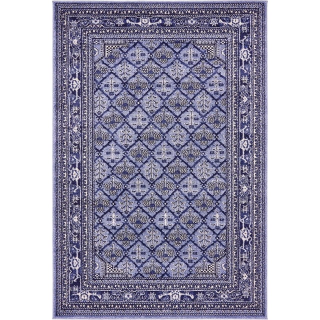 Unique Loom Tapis de Bordure Patchwork la Jolla 4' x 6' Rectangle Bleu/ivoire
