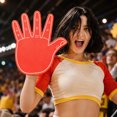 thumbnail image 3 of Five Finger Foam Cheering Hands For A Party Universal Five Finger Foam Hands For Cheerleaders. Red, 3 of 3
