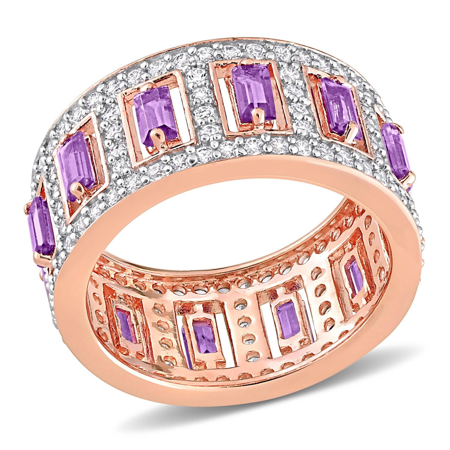 Miabella 2-4/5 Carat T.G.W. Amethyst and White Topaz Rose Rhodium Plated Sterling Silver Eternity Band