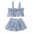 thumbnail image 1 of Yanlir Color Blocked Split Camisole Ruffle Swimsuit Set with Skirt Style for Girls and Children Perfect for Pool Parties,Beach Trips,and Water Play(Navy,4 Years), 1 of 5