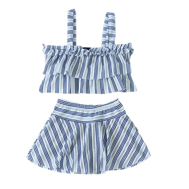 Yanlir Color Blocked Split Camisole Ruffle Swimsuit Set with Skirt Style for Girls and Children Perfect for Pool Parties,Beach Trips,and Water Play(Navy,4 Years)
