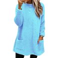 thumbnail image 1 of LUXUR Women Fuzzy Fleece T Shirt Loose Work Tops Lake Blue S, 1 of 2
