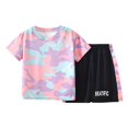 thumbnail image 2 of Ensembles de Blouses et Chemises à Manches Courtes Col Rond, Mode Filles Hauts Décontractés à Manches Courtes Col Rond Ensembles de Pantalons Courts Imprimés Boutons, 2 of 3