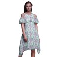 thumbnail image 1 of Bimba Robe Midi Évasée pour Femmes à Épaules Dénudées, Vert, Imprimé Aquarelle, Manches Volantées - Moyen, 1 of 1
