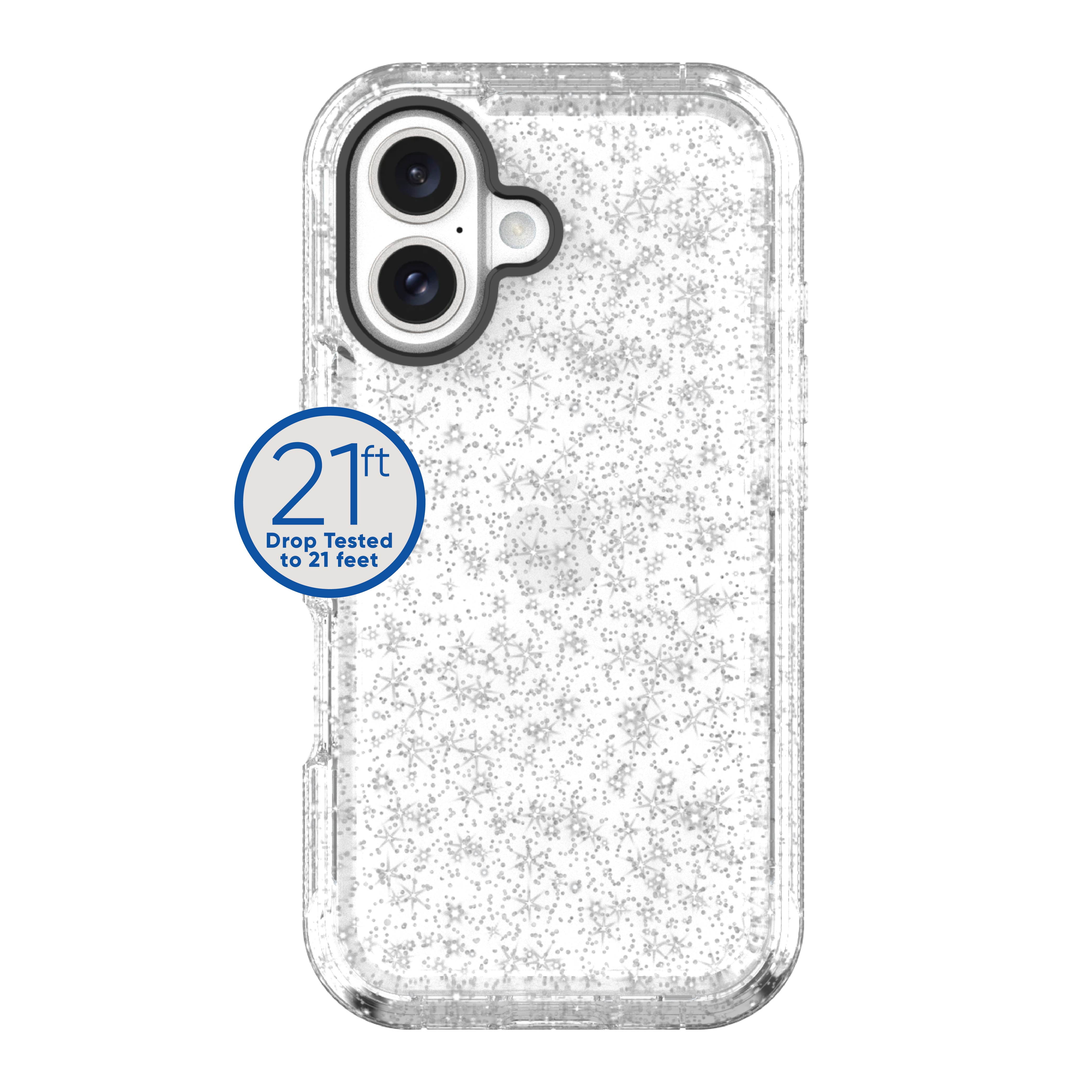 onn. iPhone 16 Rugged Phone Case with Smartport Protection, Clear with Glitter