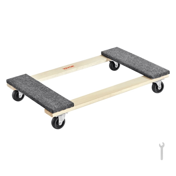 VEVOR Furniture Dolly, 1000 lbs Load Capacity, 18" x 30", 4 x 3" PP Swivel Casters, Heavy Duty Hardwood Furniture Moving Dolly, Mover's Dolly, Moving Cart with Wheels for Heavy Furniture Home Cleaning