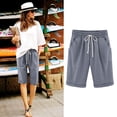 thumbnail image 2 of Timegard Summer Shorts for Women Casual Elastic Waist Ruched Solid Color Knee Length Pants with Pockets, 2 of 3