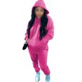 thumbnail image 3 of MAWCLOS Ladies Two Piece Outfit Drawstring Tracksuit Sets Long Sleeve Jogger Set Straight Leg Sports Hooded Neck Sweatsuits Rose Red L, 3 of 4