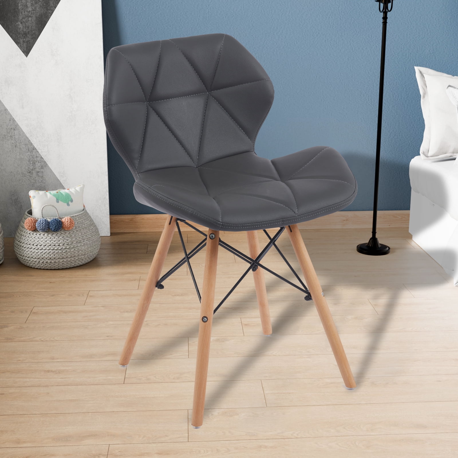 Chaises de salle à manger modernes Noble House avec dossier, rembourrage en mousse haute résilience et revêtement en cuir PU, ensemble de 2 (grises)