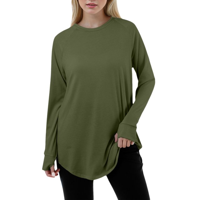2025 Femmes Décontracté Uni Manches Longues T-Shirt Femmes Ensemble Couleur Ample Col Rond T-Shirt de Compression pour Femmes Manches Longues Manches Raglan Chandails de Compression pour Femmes T-Shirt