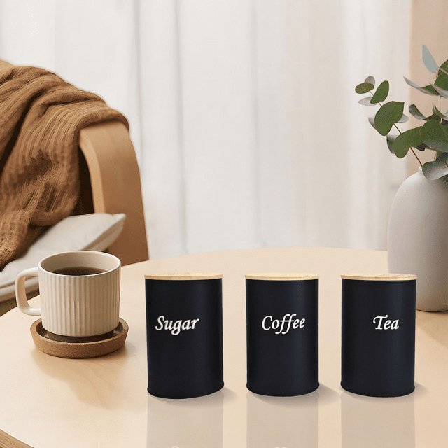 Storage Containers – Kitchen Organizers Set Of 3 Coffee Tea And Canister With Lid And Name Marker Flour Canister for Pantry and Countertop Storage