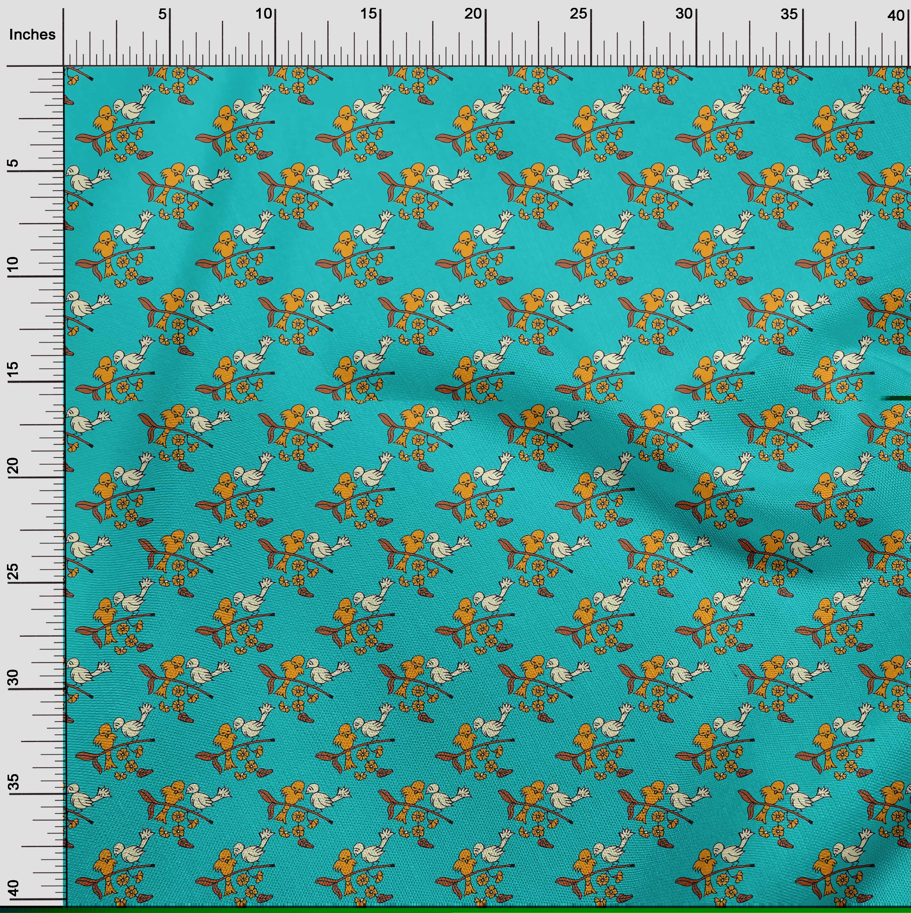 thumbnail image 3 of oneOone Georgette Viscose Fabric Leaves|Bird & Floral Block Printed Craft Fabric BTY 42 Inch Wide, 3 of 4