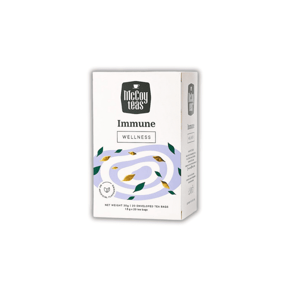 McCoy Teas Wellness Immune Herbal Tea with Garlicky Aroma | Herbal Green Tea Blend with Chamomile, Ginger & Rosemary | 20 Tea Bags