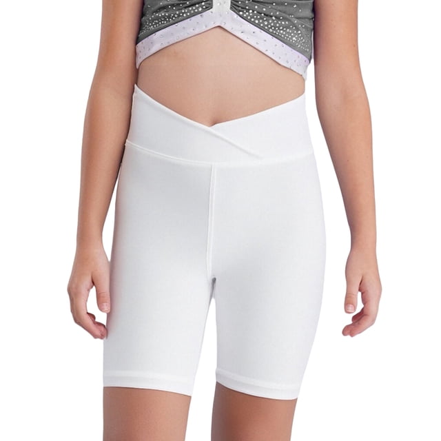 Doomiva Girls Athletic Swim Shorts Solid Color Shorts Sport Cheer Workout Running White 120