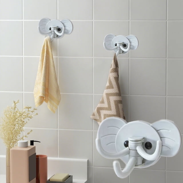 QTOCIO 1 Piece Elephants Shape Wall Hook Strong Adhesive Traceless Hanger Suitable For Home Kitchen Bathroom Organization Durables Material Rotating Designs Cute Decor