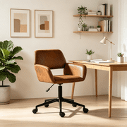 Homy Casa Upholstered Office Chair, Brown Swivel Desk Chair with Adjustable Height, Armrests, Casters and 250 lb Capacity