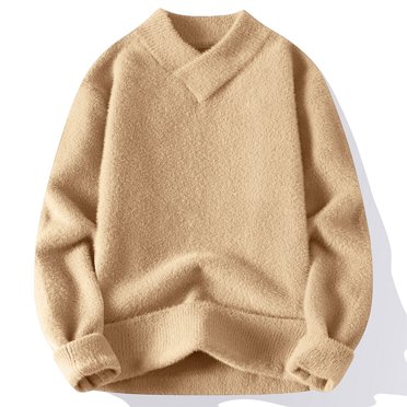 Pisexur Chandail pour Hommes Mode Couleur Unie chandail en Molleton Chandails Décontractés Manches Longues Col en V Chandails Automne Hiver Chauds Surdimensionnés