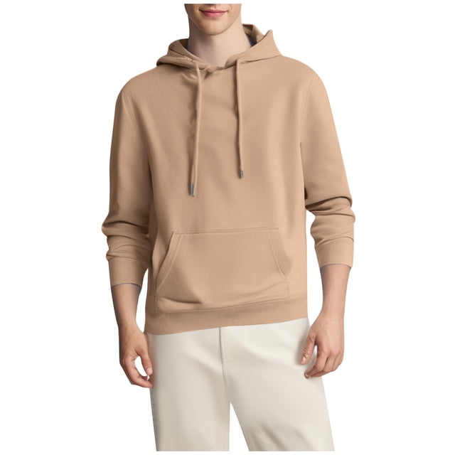 Mens Camo Hoodie Long Sleeve Drawstring Fleece Lined Solid Color Pullover Sweatshirts