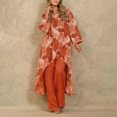 thumbnail image 2 of Mikilon Womens Stylish Outfit 2 Piece Set Summer Irregular Printed Pullover Irregular Two Piece Long Sleeve Round Neck Top/Shirt Set Orange L, 2 of 7