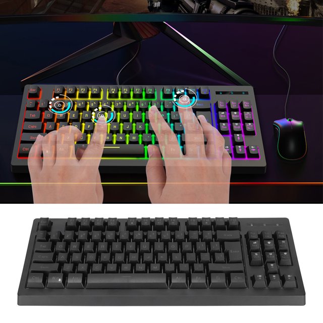 RGB Mechanical Keyboard, Power Saving Mode 1800MAh Battery Gaming Keyboard RGB Lighting Effects 87 Keys for PC White,Black