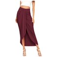thumbnail image 1 of WTXUE Jupes pour Femmes, Jupe Longue Unie Drapée Fendue à Haute Élasticité Jupe Décontractée pour Femme Taille Portefeuille Jupe Asymétrique, 2# Rouge Foncé S, 1 of 8