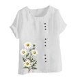 thumbnail image 2 of Pisexur Hauts pour Femmes, Chemisiers pour Femmes Chic Décontracté, Haut en Lin Décontracté pour Femmes à Col Rond Grande Taille Imprimé à Manches Courtes avec Boutons T-shirt Blouse Blanc, 3TG, 2 of 3