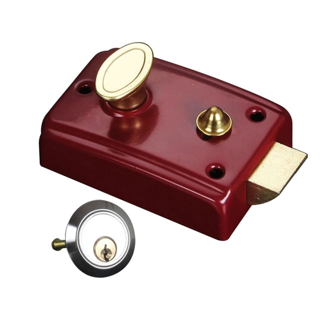 fastboy Night Deadbolt Rim Lock Household Locks Front House Padlocks Gate Anti-Theft Heavy-Duty Single Mortise Open With Key Type 1 Red,Type 1 90x60mm