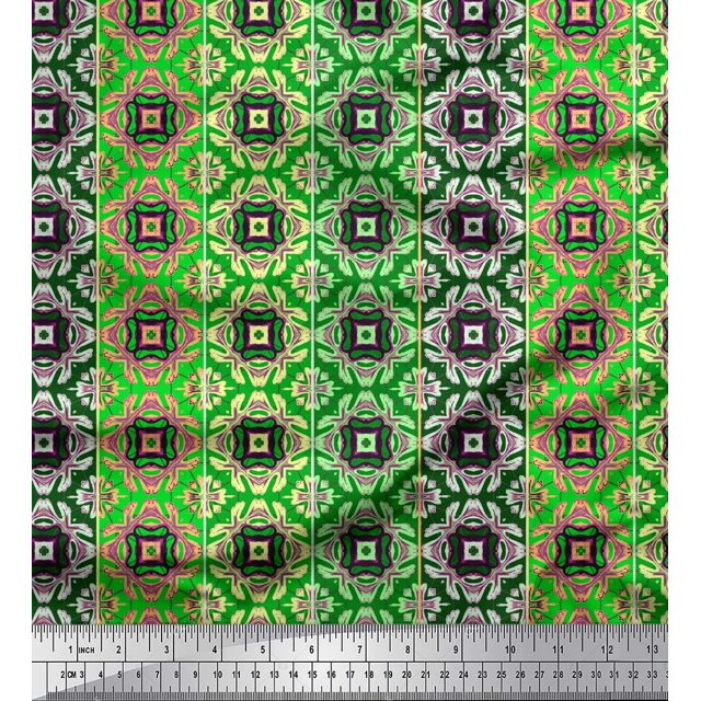 Soimoi Tissu Poly Georgette Rayé & Kaléidoscope Marocain Imprimé au Mètre 52 Pouces de Large
