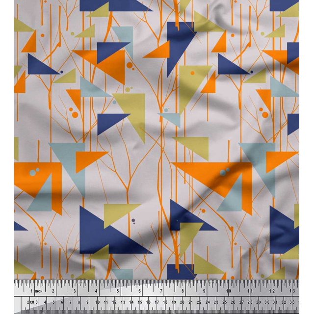 Soimoi Rayon Fabric Dot,Branches & Triangle Geometric Printed Craft Fabric by The Yard 42 Inch Wide