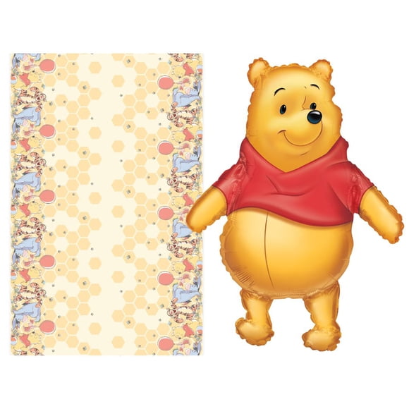"Winnie the Pooh Party Bundle | 84'' x 54'' Plastic Tablecloth + Supershape Foil Balloon | Kids Birthday Decorations, Unisex Celebration Supplies for Boys and Girls"