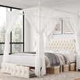 thumbnail image 1 of Homfa Queen Size Canopy Bed Frame, 2 Storage Drawers Metal Platform Bed with Button Tufted Upholstered Headboard, Canopy Bed Curtain Not Included, Beige, 1 of 7