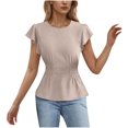 thumbnail image 1 of Zpanxa Women's Chiffon Blouse with Flutter Ruffle Sleeves and Fitted Waist, Solid Color Top, 1 of 4