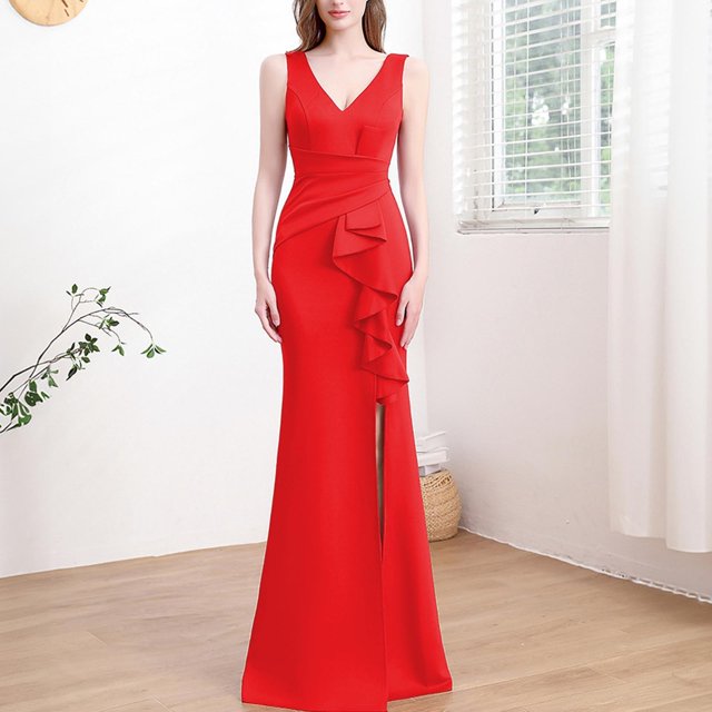 UPPADA Wedding Guest Dresses for Women One Shoulder Ruched Formal Evening Dress Wrap Ruffle Hem Dress Halter Bodycon Maxi Dress High Waist Party Prom Gown Cocktail Dress Dress Clearance