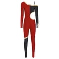 thumbnail image 4 of Raenseen Womens' Long Sleeve Unitard Gymnastics Ballet Dance Bodysuit Metallic Color Block Jumpsuit Burgundy XXL, 4 of 5