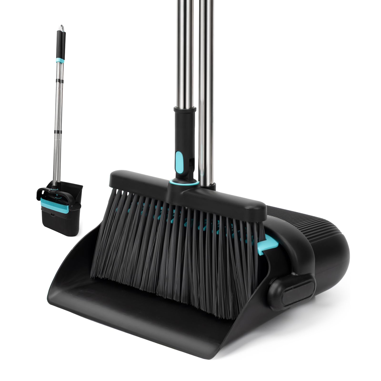 Broom and Dust Pan 61&rdquo; Long Handle Broom and Dustpan Set with 180&deg; Rotatable Broom Head for Home Office Kitchen Lobby