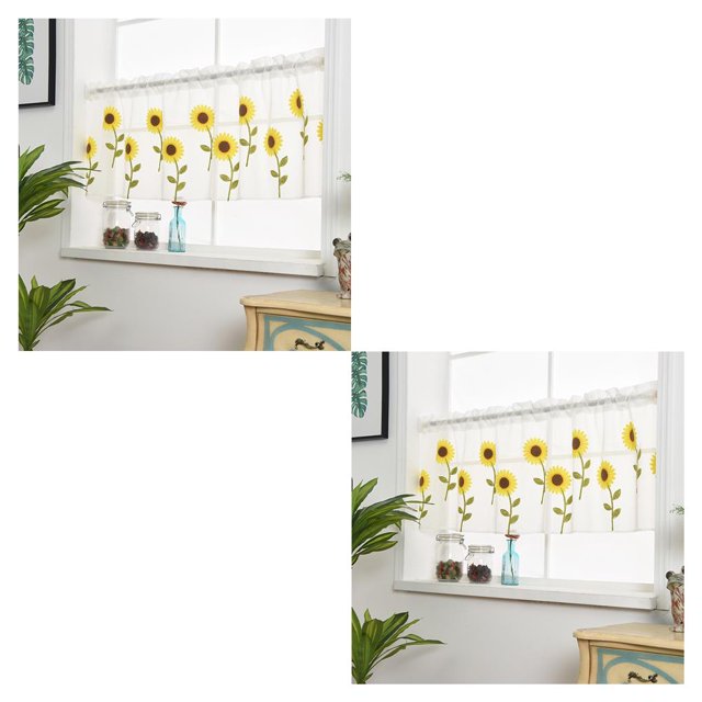 stanreset pour Rideaux Courts Tournesol Polyester Salon Cantonnière Balcon Tamisage Décoration Maison 0.8x0.5m 2ensemble