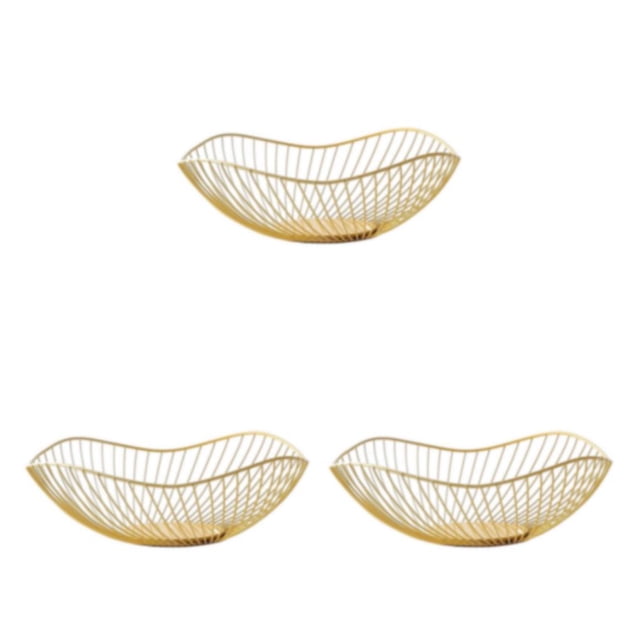 Youkk Fruit Basket Open Wire Modern Style Wide Application Multifunctional Metal Fruit Baskets gold Oblique small 3Set