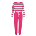 thumbnail image 5 of Tenues 2 Pcs pour Femmes Tenues 2 Pcs pour Femmes, Hauts à Manches Longues à Rayures à Col Ras du Cou à Enfiler et Pantalons à Cordon Ensembles de Survêtement Tenue d'Intérieur avec Poches P-26 Rose Vif-A TTG, 5 of 5