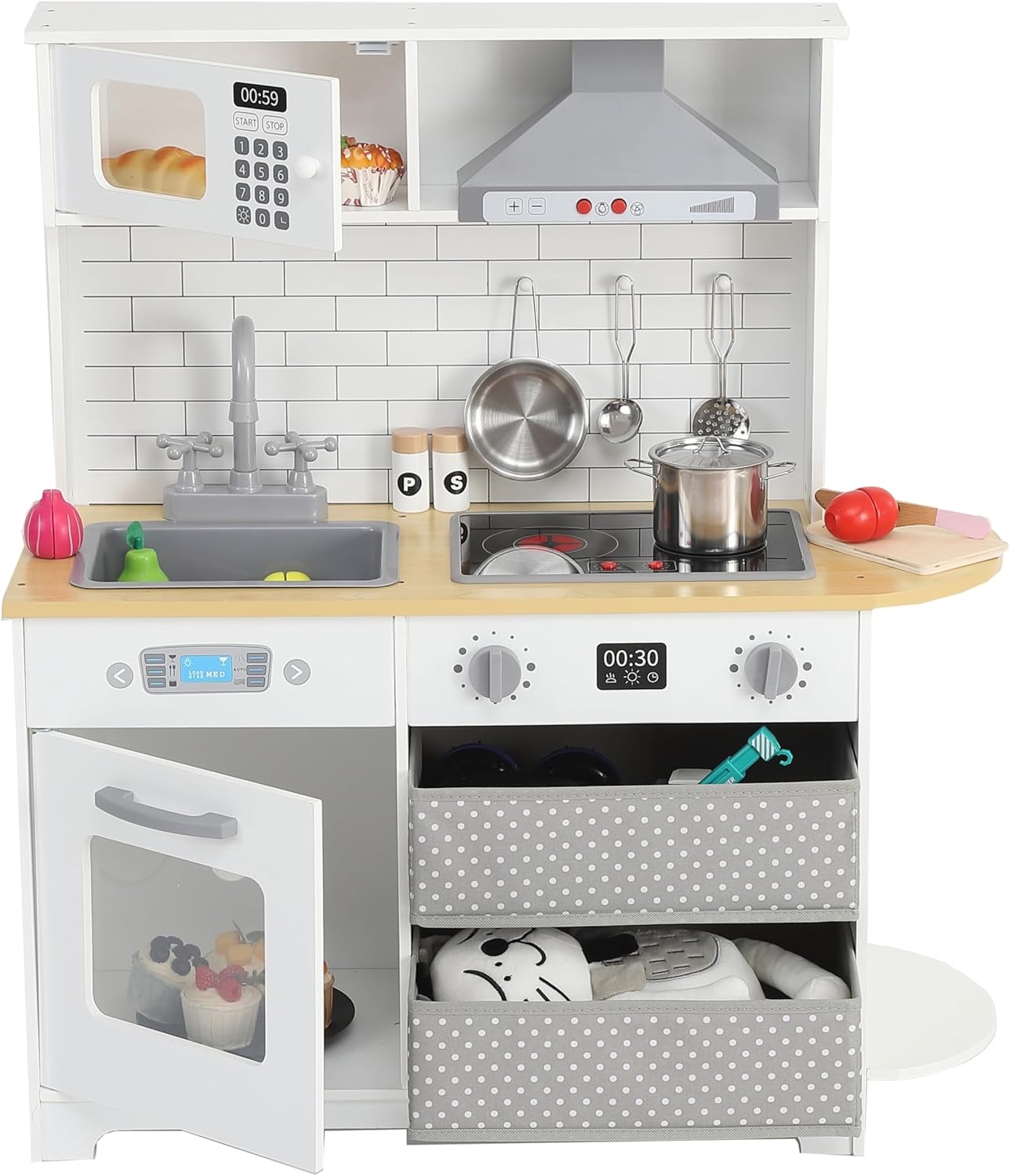 Twister.CK 33.4" Play Kitchen for Kids, Wooden Kitchen Playset with  Cookware Accessories, Microwave Toy Kitchen Gift for Boys Girls Age 3-8, White