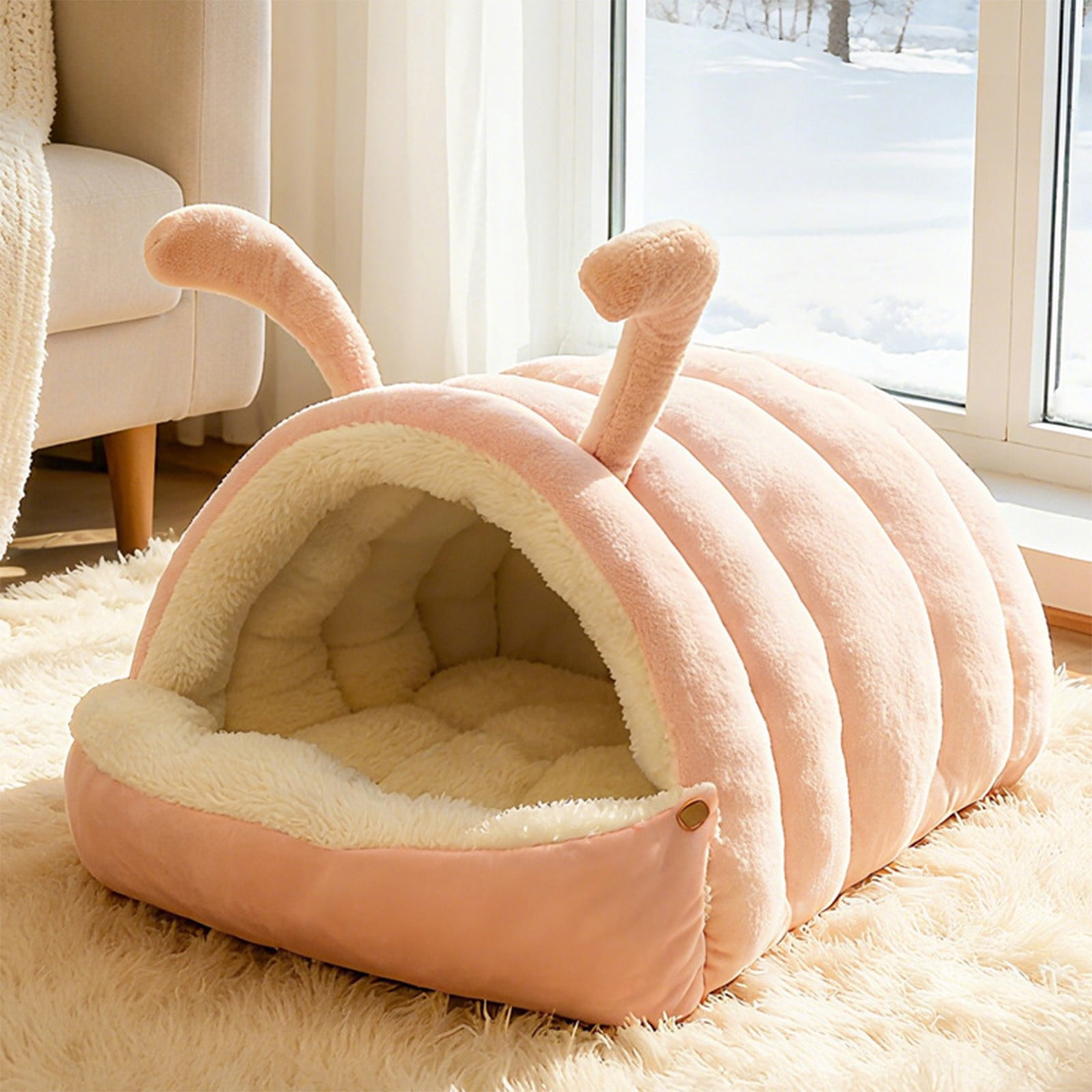 Uscallm Winter-Warm Pet Bed Semi-Enclosed Indoor Cat Bed Dog Bed Removable Washable Foldable Soft Pet House for Small Medium Cats Dogs