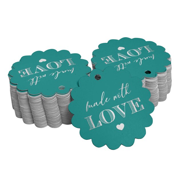 Inkdotpot 50 Pack Real Silver Foil Paper Tags Made With Love Text Favor Hang Tags