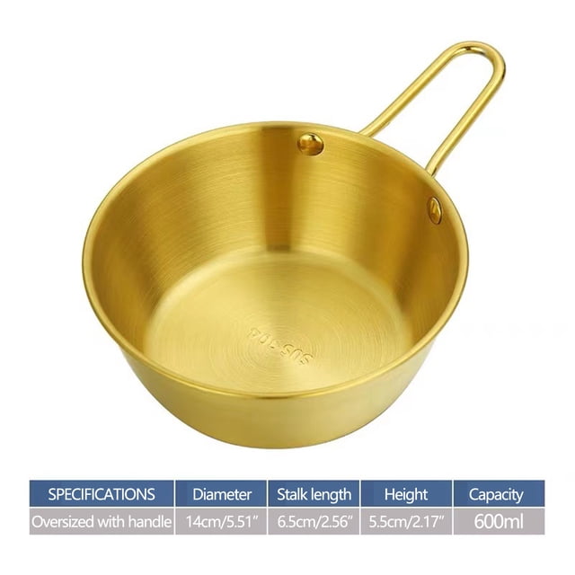 Stainless Steel Table Cooking Snack Seasoning Bowl with Handle,Golden Rice Bowl,Hot and Cold Wine Bowl,Stainless Steel Rice Wine Bowl Seasonings for Cooking