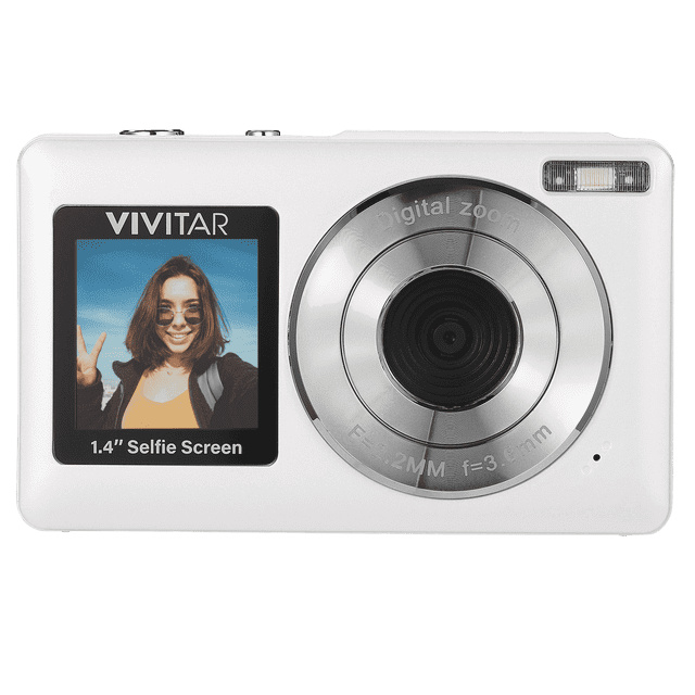 Vivitar PopSnap Duo 56MP Digital Camera Digital Zoom with Dual Screens, 2.7K Video, Rechargeable Battery, microSD Card Compatible, White