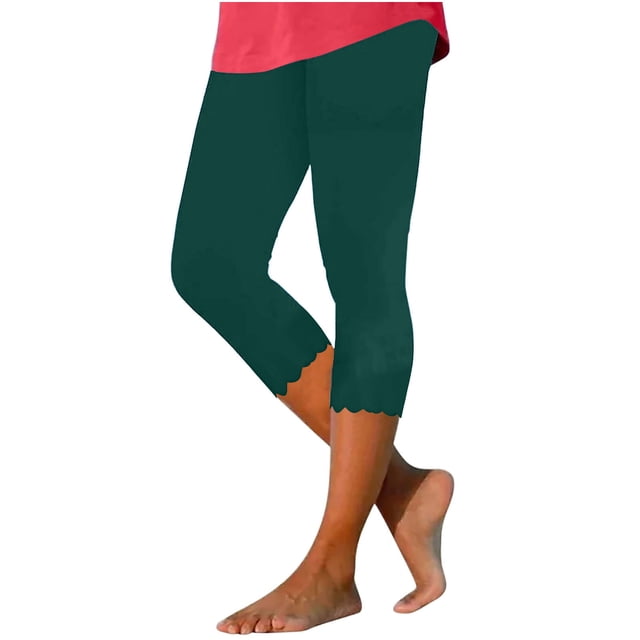 Capris Pantalons pour Femmes Décontractés Raccourcis Évasés Coupe Jambe Grande Taille Polyester Coton Lin Capris Pantalons Capris pour Dames Style C-89 Vert TTG