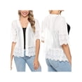 thumbnail image 2 of Gupgi Women Open Front Shrug, Short Sleeve Lace Patchwork Sheer Cover Up, 2 of 9