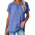 thumbnail image 2 of Penkiiy T-Shirts Décontractés à Manches Courtes pour Femmes Été Fendu sur le Côté Col Rond Tunique Raglan Hauts T-Shirts L Bleu, 2 of 6