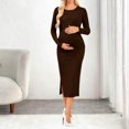 thumbnail image 4 of Robe de Maternité pour Femmes, Robe Midi à Manches Longues et Col Rond avec Fentes Latérales, Robe de Grossesse Douce et Extensible pour Baby Shower et Usage Quotidien, 4 of 6