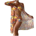 thumbnail image 2 of 3 Piece Swimsuit Womens Printed Bathing Suits Drawstring Bikini Set Long Sleeve Beach Cover Up Boy Shorts Swimwear (Small, Yellow), 2 of 6